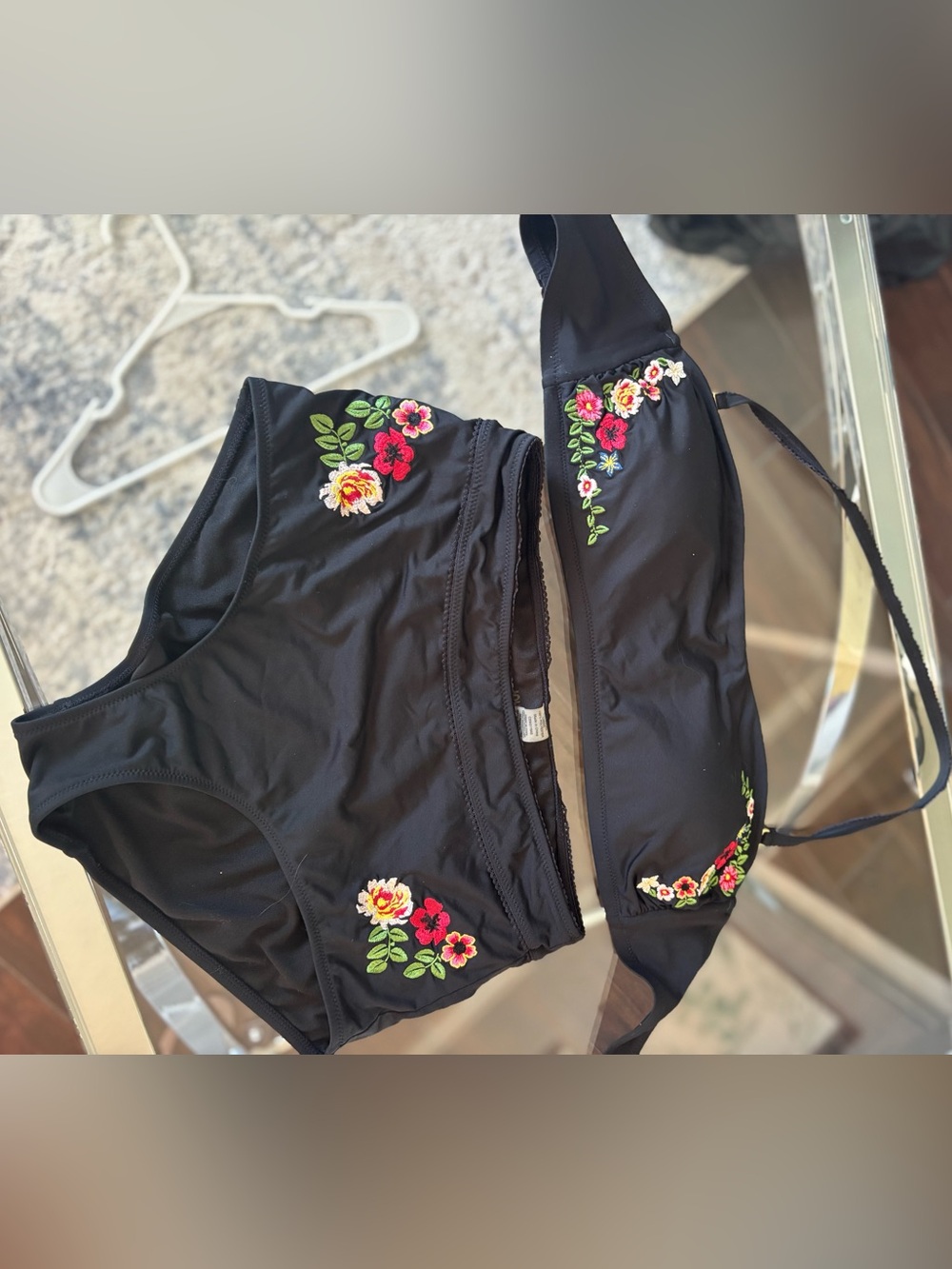 Johnny Was Black Floral Embroidered Bikini Set - Women's Swim Top & Bottom s/m